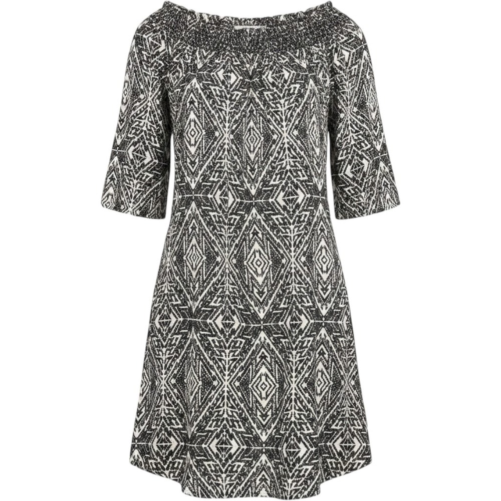 DR2 by Daniel Rainn Womens XS Black White‎ Geometric Diamond Smocked Shift Dress